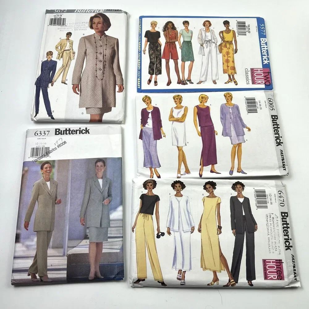 Lot of 5 Vintage Women's Career/Outfit Sewing Patterns By Butterick's 90's